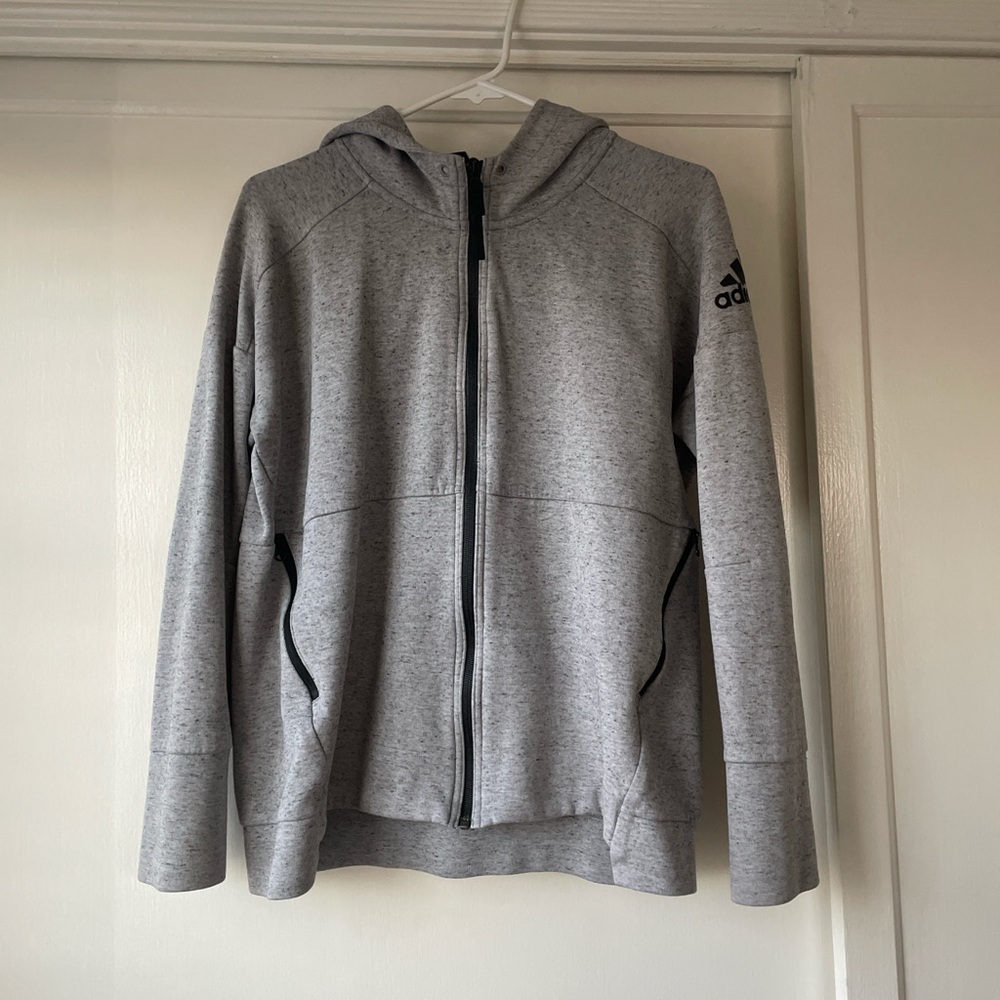 Grey Adidas zip up hoodie with zip pockets